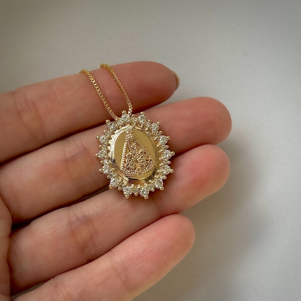 Colar Nossa Senhora Aparecida cravejado ouro - foto 3