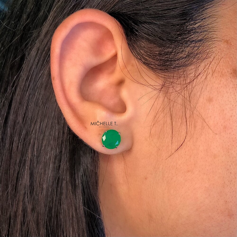 Conjunto redondo esmeralda fusion prata 925 (8mm)