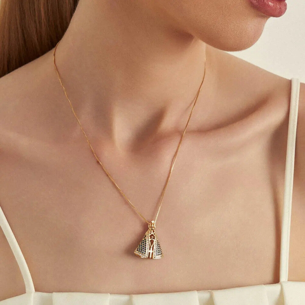 Colar com pingente dupla face Nossa Senhora Aparecida ouro - foto 3
