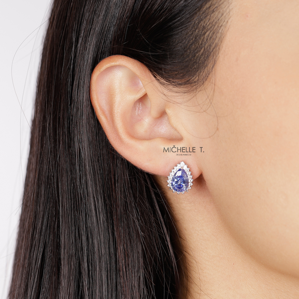 Conjunto Lola gota zircônia tanzanita prata 925