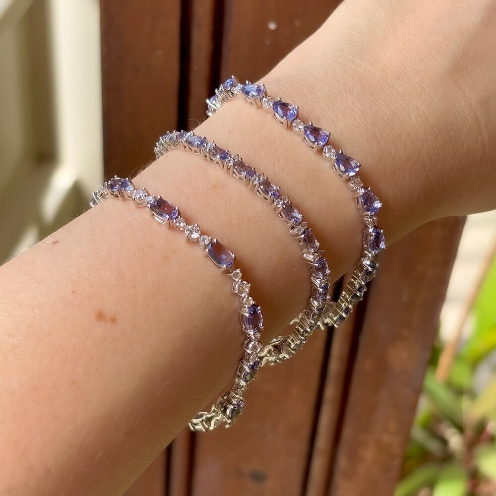 Pulseira riviera Eva zircônias tanzanita ródio branco