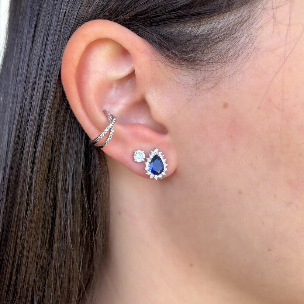 Conjunto Fran gota zircônia azul safira ródio branco