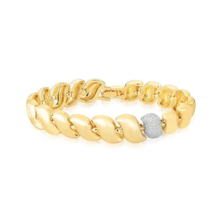 Pulseira Pulse elos curvos lisos e cravejado ouro