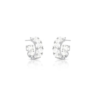 Brinco meia argola Kim zircônias brancas ródio branco
