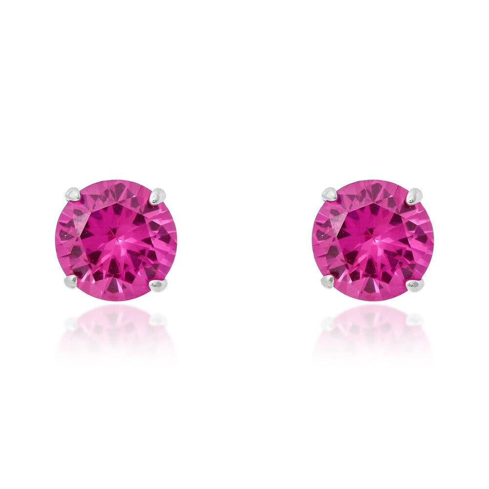 Brinco redondo zircônia turmalina pink prata 925 (12mm)