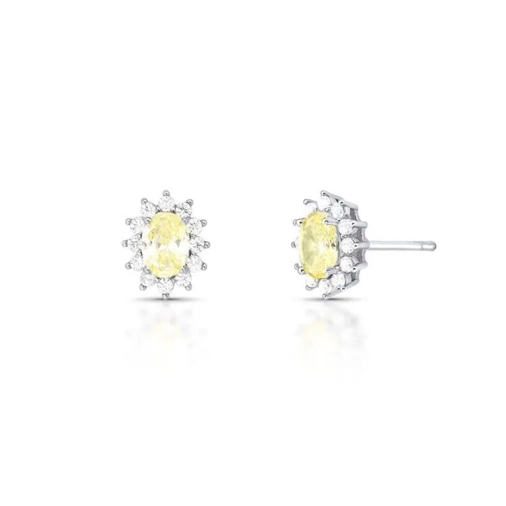 Brinco Winnie oval zircônia fancy yellow ródio branco