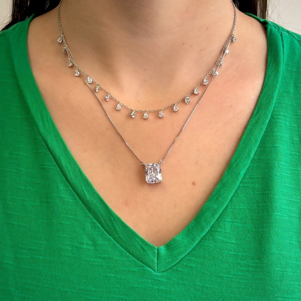 Conjunto Malta retângulo zircônia branca ródio branco