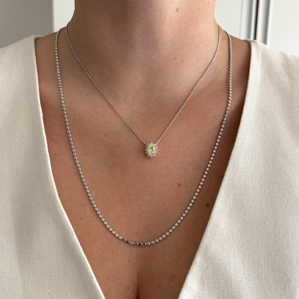 Conjunto Winnie oval zircônia fancy yellow ródio branco
