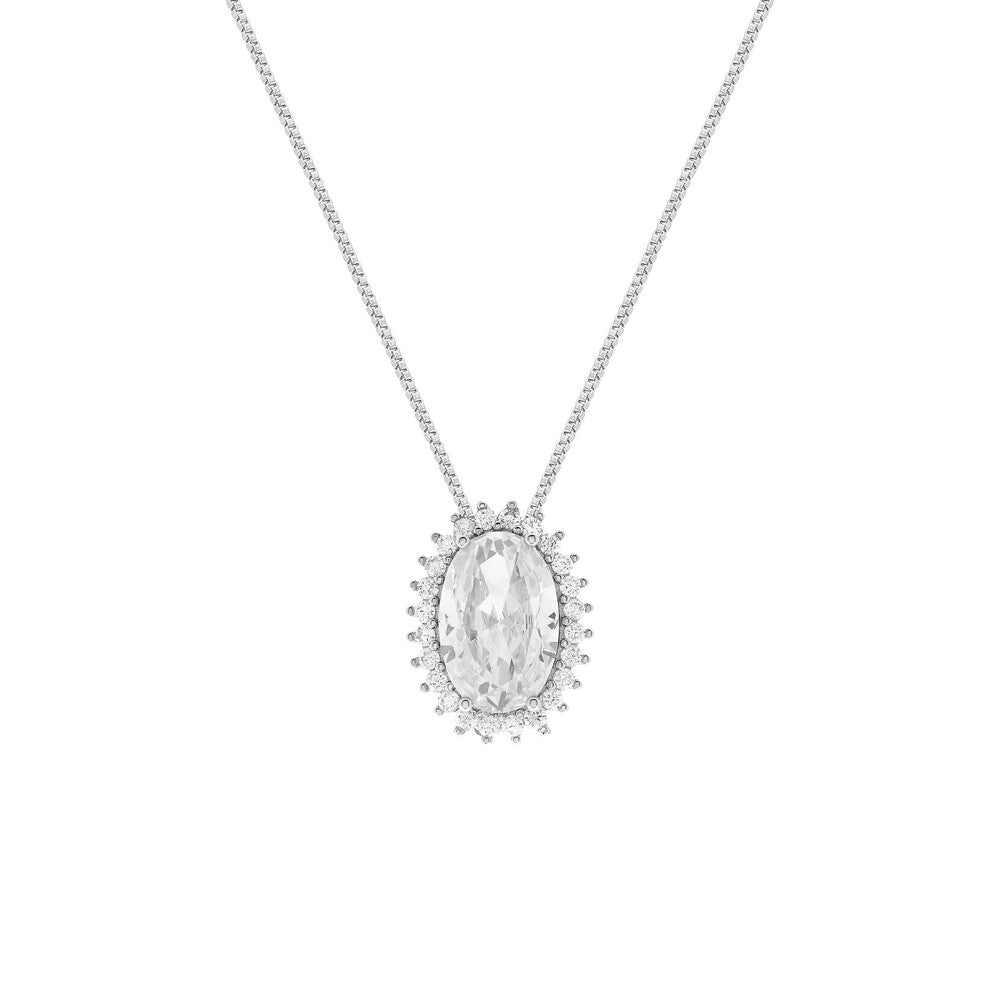 Colar oval Brenda zircônia branca ródio branco