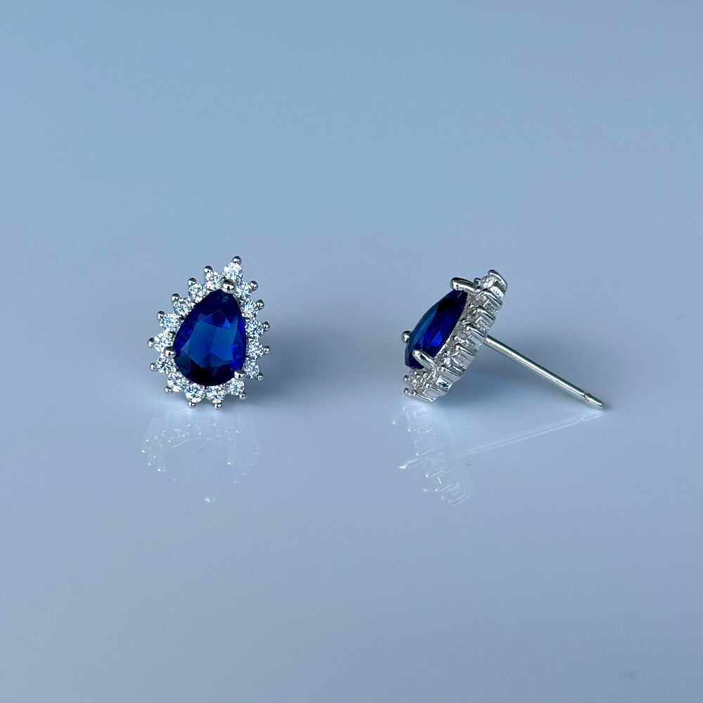Brinco Fran gota zircônia azul safira ródio branco