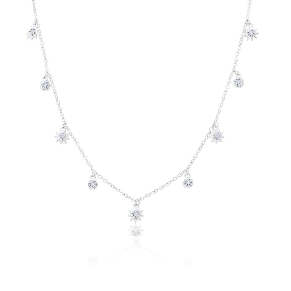 Colar pontos de luz e estrelas zircônias brancas ródio branco