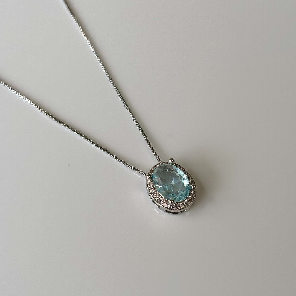 Colar Ellie oval zircônia água marinha ródio branco - foto 3