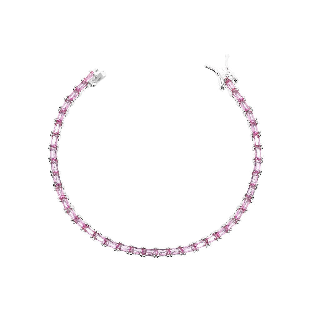 Pulseira riviera Bonnie zircônias turmalina pink ródio branco