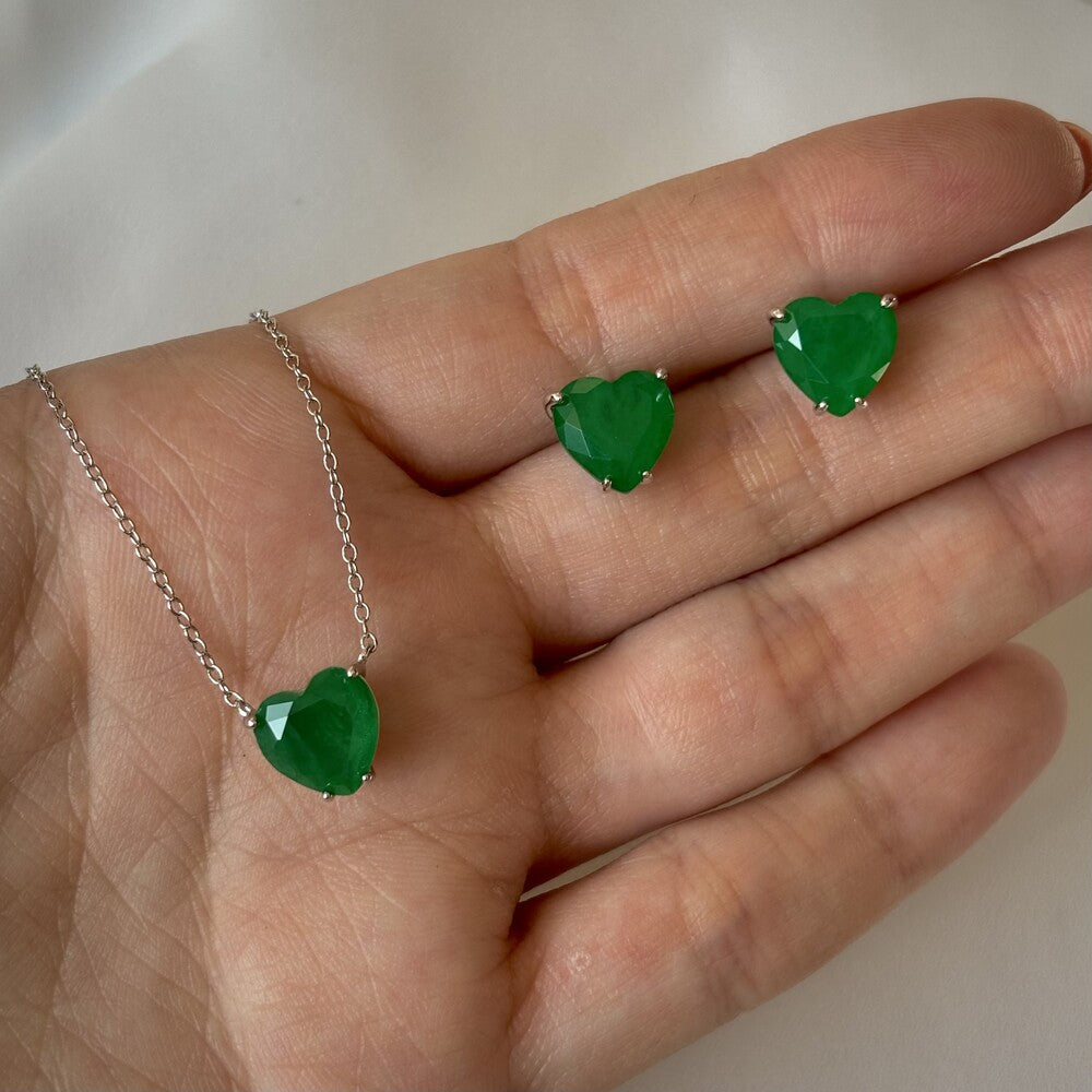 Colar Nice coração esmeralda fusion prata 925