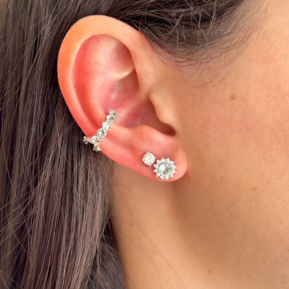 Piercing fake Sky zircônias água marinha prata 925