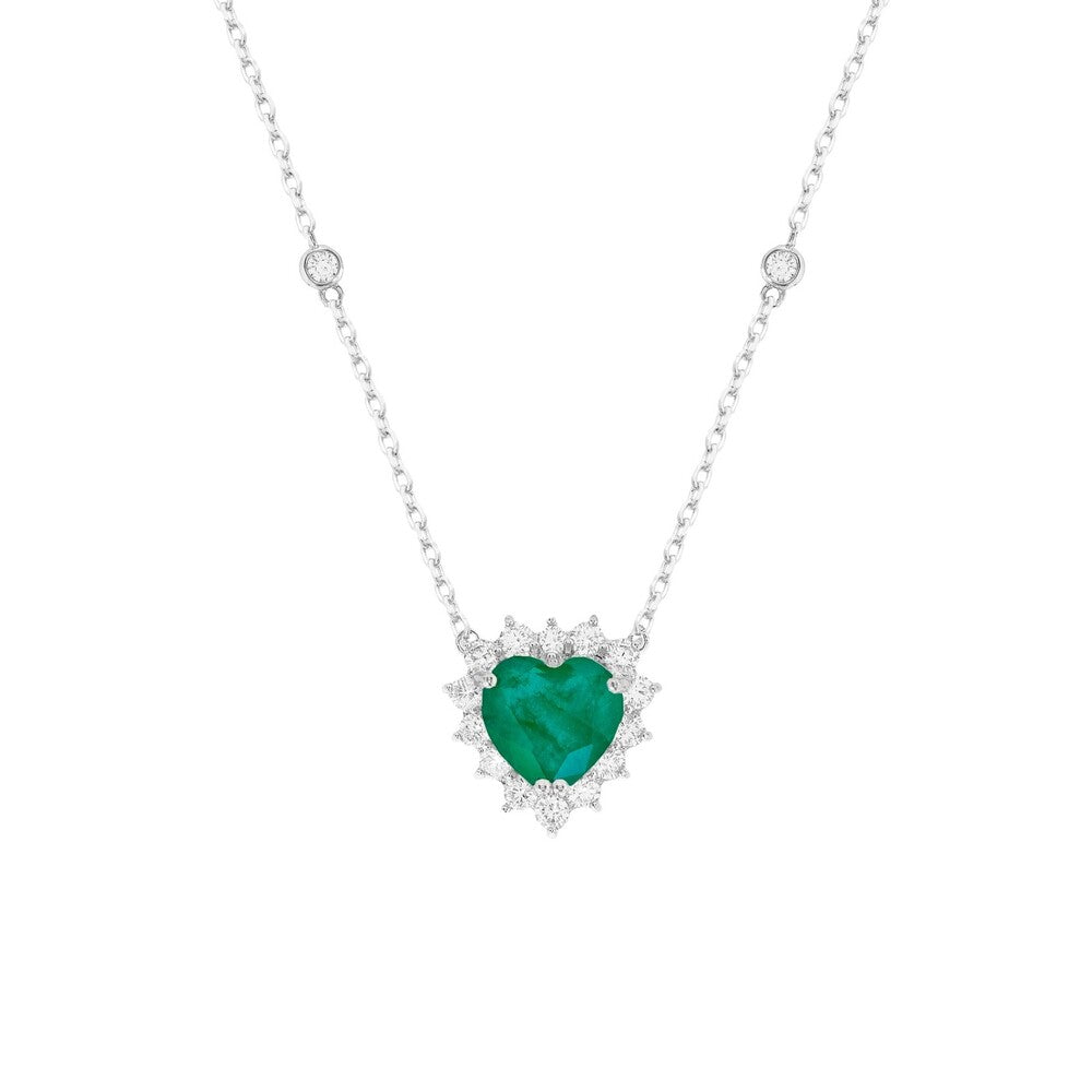 Colar coração Ocean esmeralda fusion ródio branco