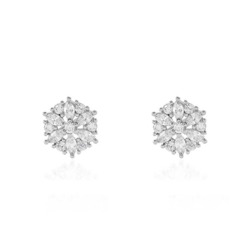 Brinco flower com zircônias brancas ródio branco