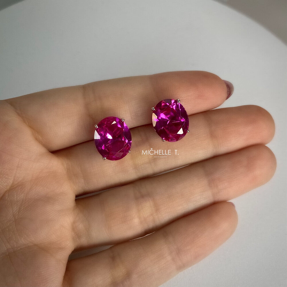 Brinco Lorena oval zircônia turmalina pink prata 925 - foto 5