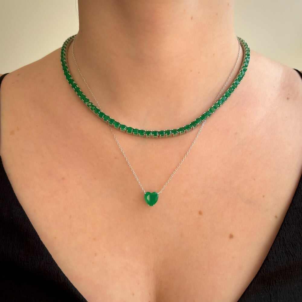 Conjunto Nice coração esmeralda fusion prata 925