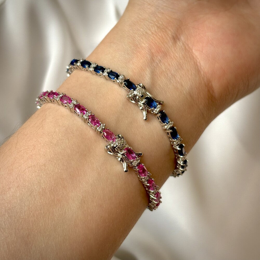 Pulseira riviera Laura zircônias turmalina pink ródio branco - foto 4
