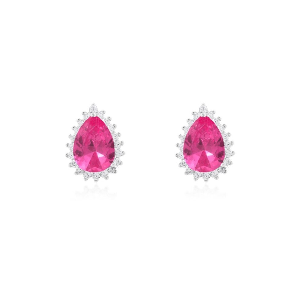 Brinco Lola gota zircônia turmalina pink prata 925