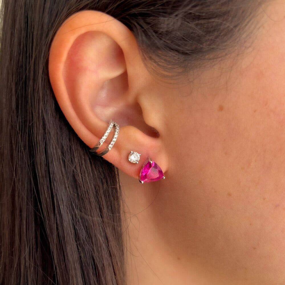 Brinco trillion zircônia turmalina pink prata 925 (8mm) - foto 2