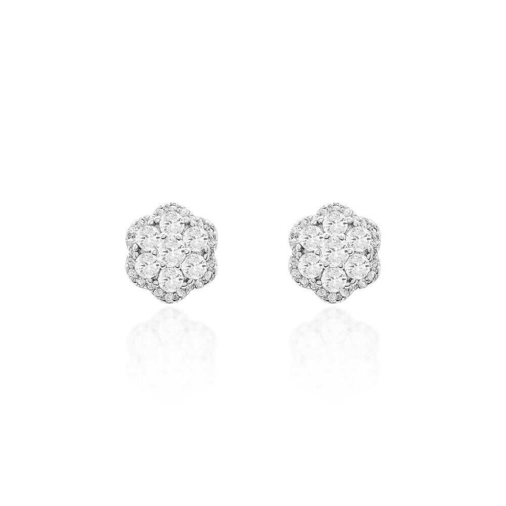 Brinco Julia cravejado zircônias brancas ródio branco