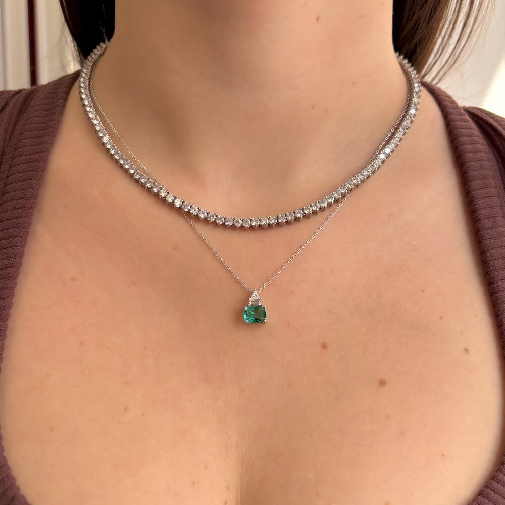 Conjunto Tróia zircônia esmeralda colombiana ródio branco