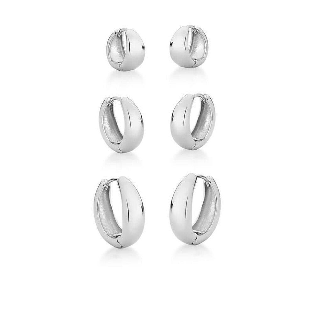 Kit 3 pares brincos argola lisa ródio branco
