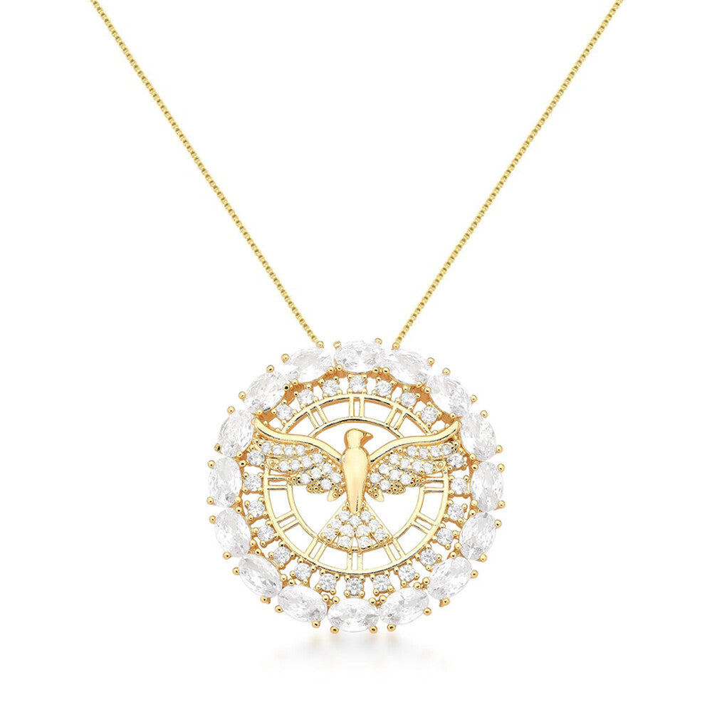 Colar pingente Espírito Santo zircônias ouro