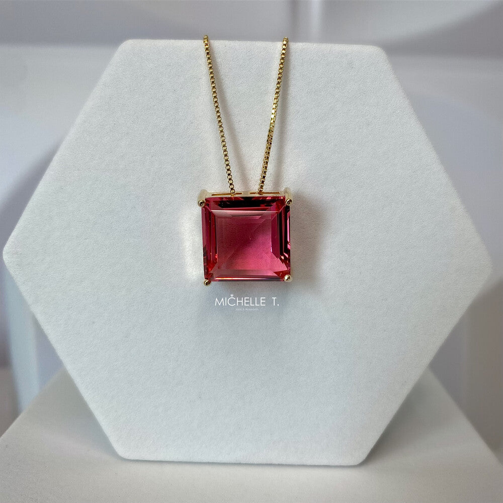 Colar quadrado cristal rosa ouro - foto 5
