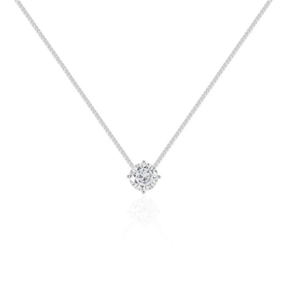 Colar ponto de luz zircônia branca ródio branco (6mm)