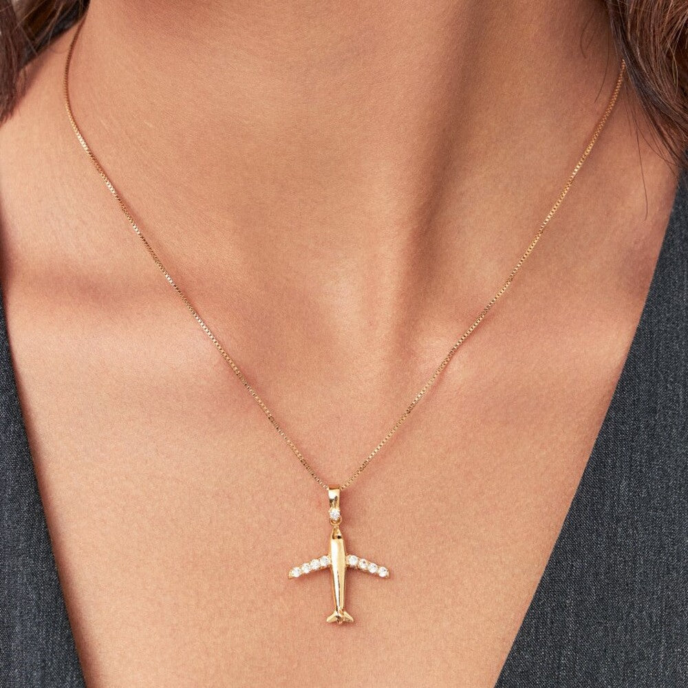 Colar avião cravejado zircônias brancas ouro - foto 2