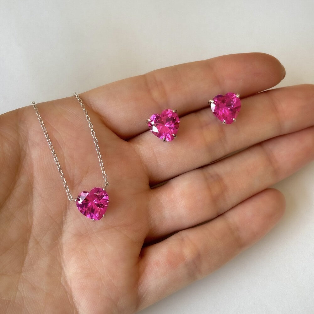 Colar Nice coração zircônia turmalina pink prata 925 - foto 3