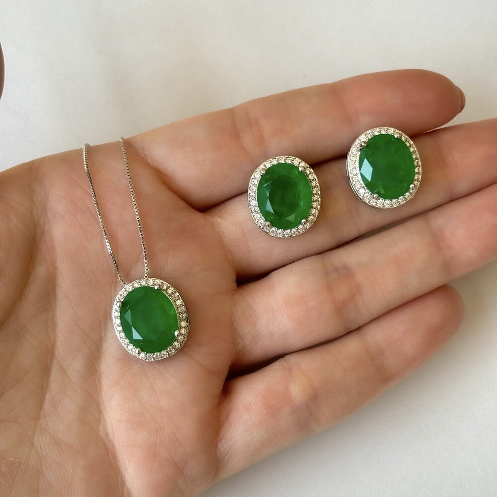 Colar oval Veneza esmeralda fusion ródio branco