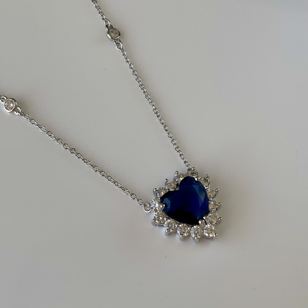 Colar coração Ocean zircônia azul safira ródio branco - foto 4