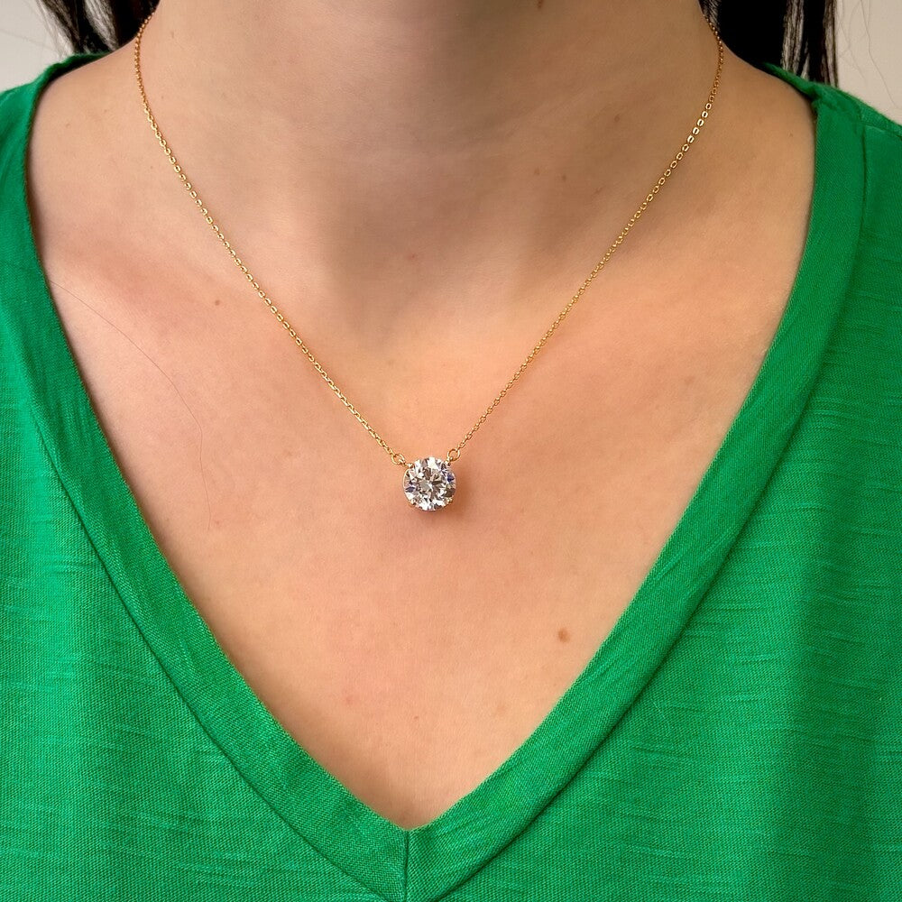 Colar redondo zircônia branca prata 925 banho ouro (10mm)