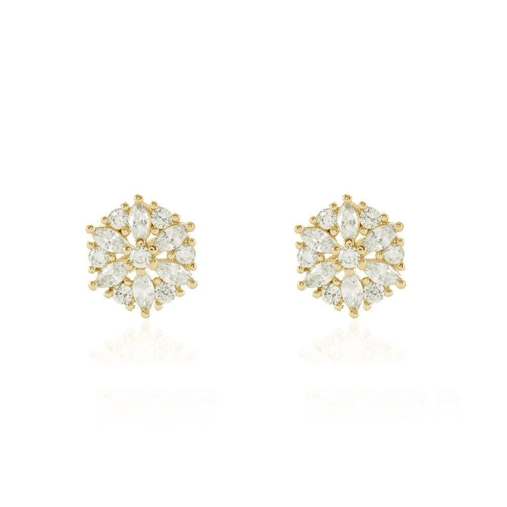 Brinco flower com zircônias brancas ouro