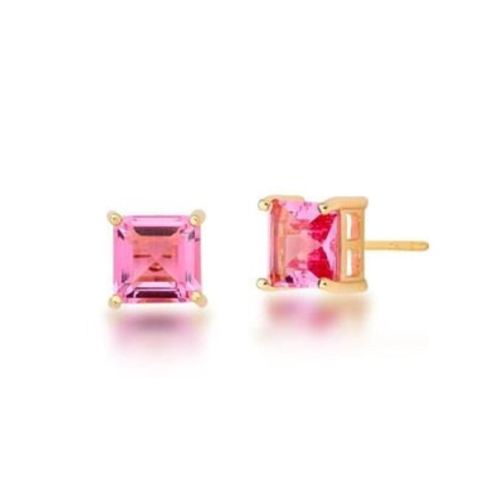 Brinco quadrado cristal rosa ouro
