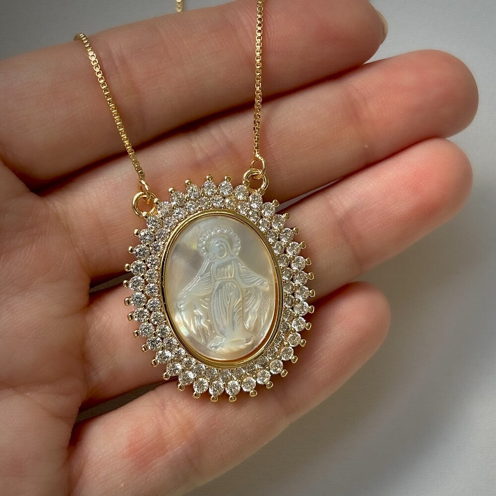 Colar Nossa Senhora das Graças cravejado ouro - foto 3