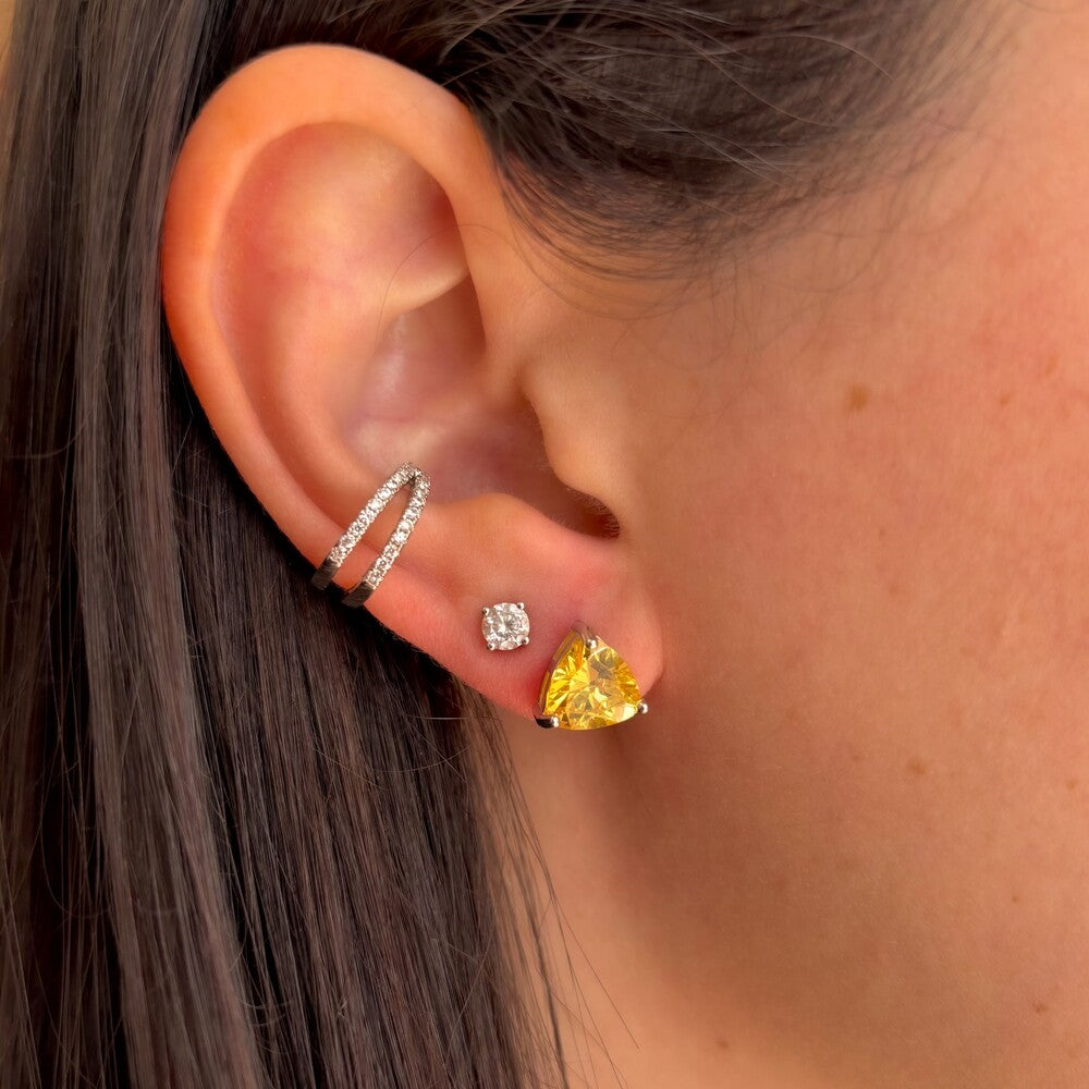 Brinco trillion zircônia fancy yellow prata 925 (8mm) - foto 2