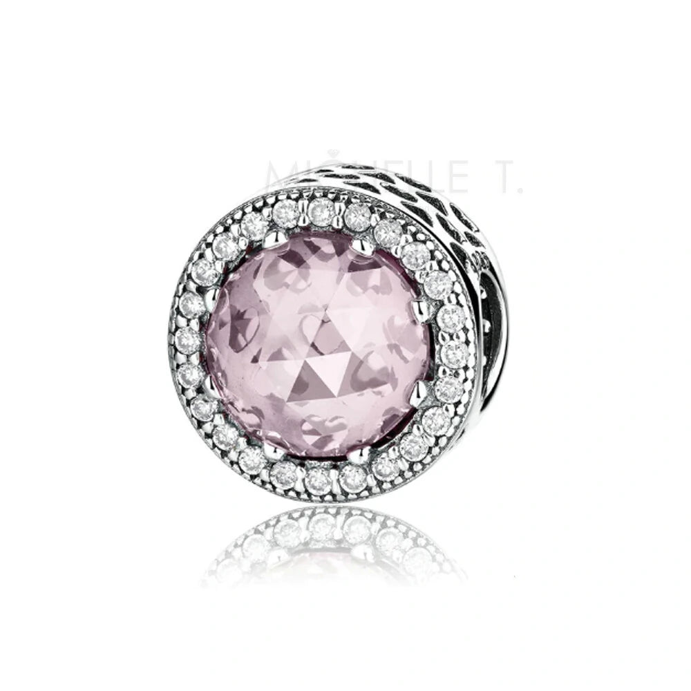 Berloque separador cristal rosa prata 925 com zircônias