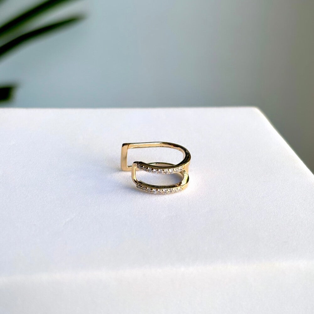 Piercing fake duo cravejado prata 925 banho ouro - foto 3