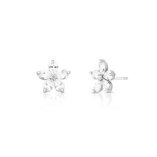 Brinco Lótus zircônias brancas ródio branco