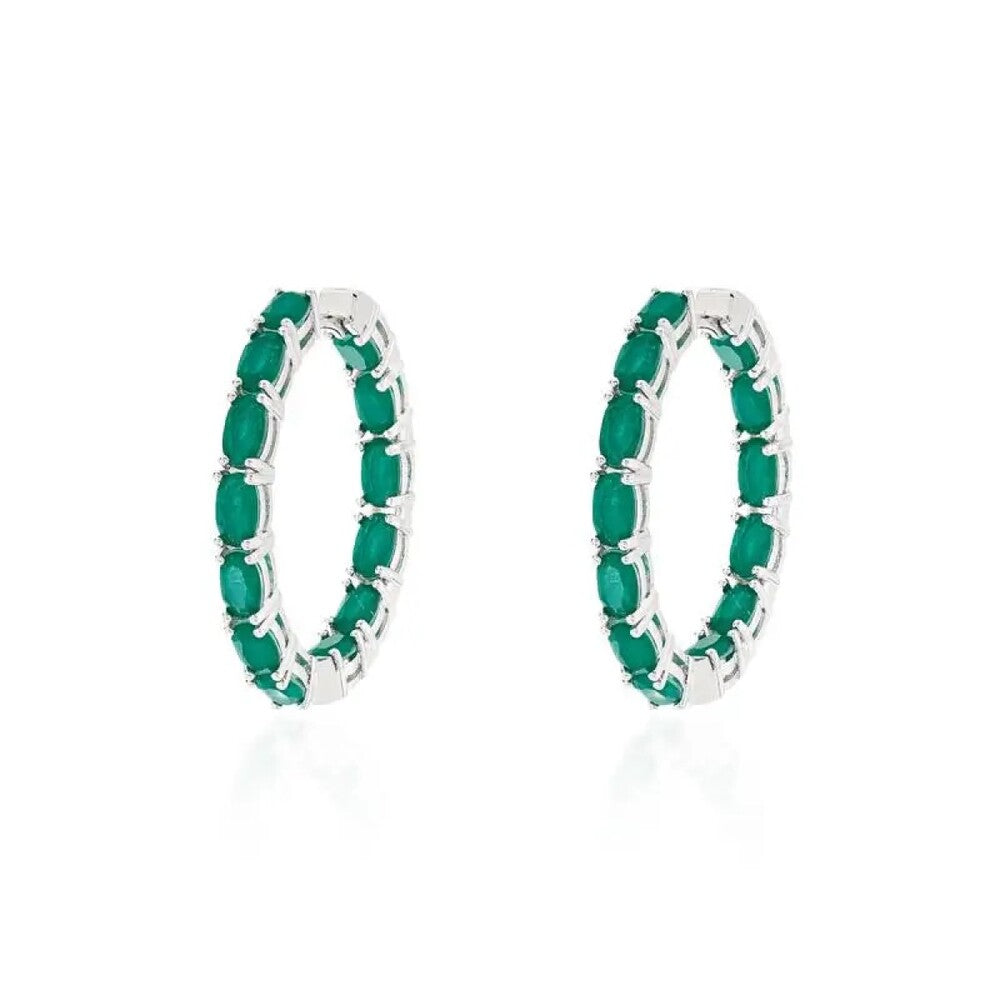 Brinco argola Manhattan esmeralda fusion ródio branco