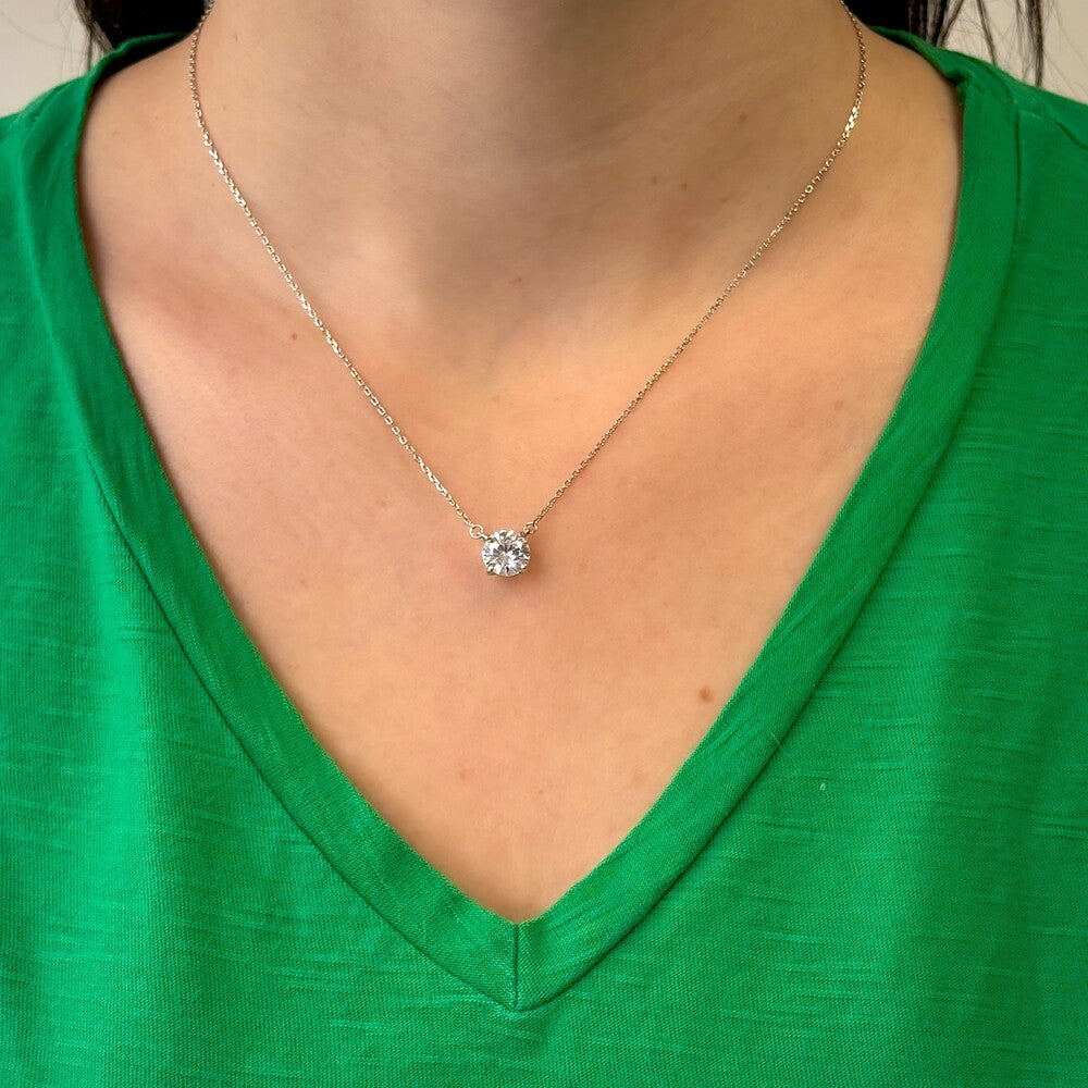 Conjunto redondo zircônia branca prata 925 (8mm)