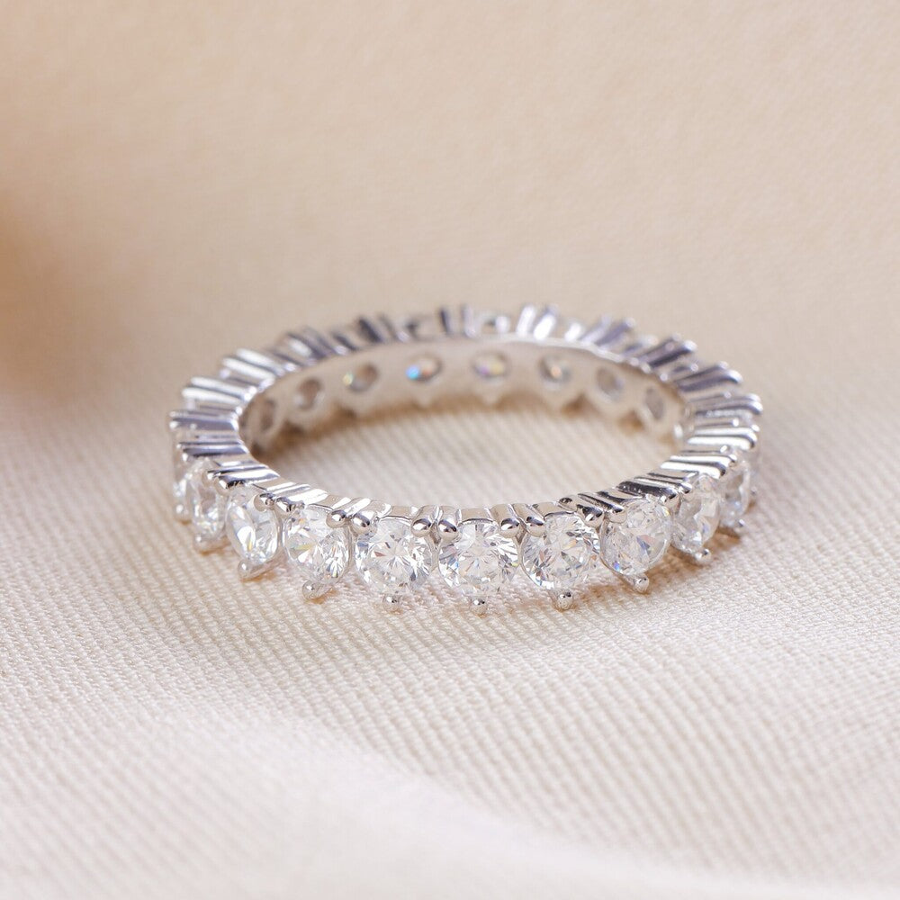 Anel aparador aliança zircônias brancas prata 925