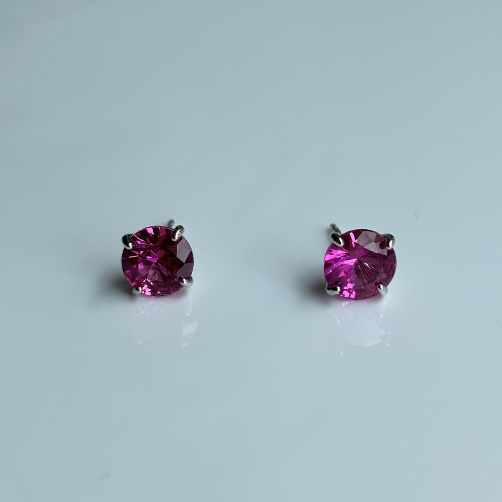 Brinco redondo zircônia turmalina pink prata 925 (8mm) - foto 3