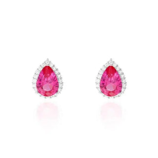 Brinco gota Betina zircônias turmalina pink prata 925