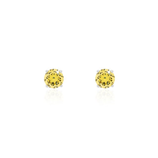 Brinco redondo zircônia fancy yellow ródio branco (6mm)